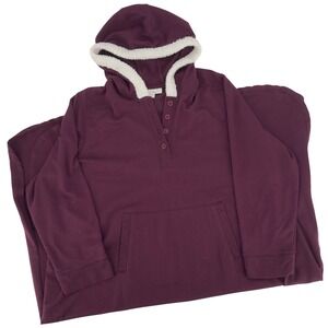 Dreams & Co. Burgundy Hooded Lounge Midi Dress Size 1X‎ 22/24 Faux Fur Trim Cozy